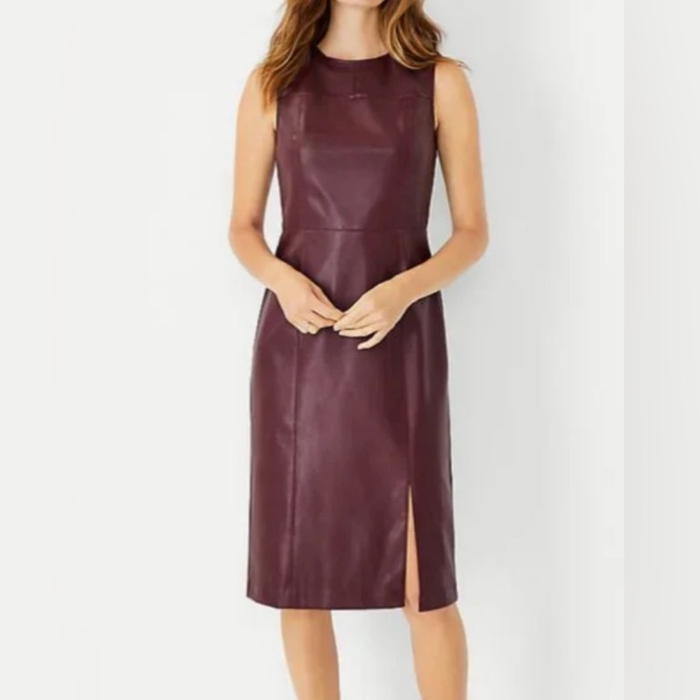 Ann Taylor Burgundy Maroon Sleeveless Faux Leather Dress NEW NWT